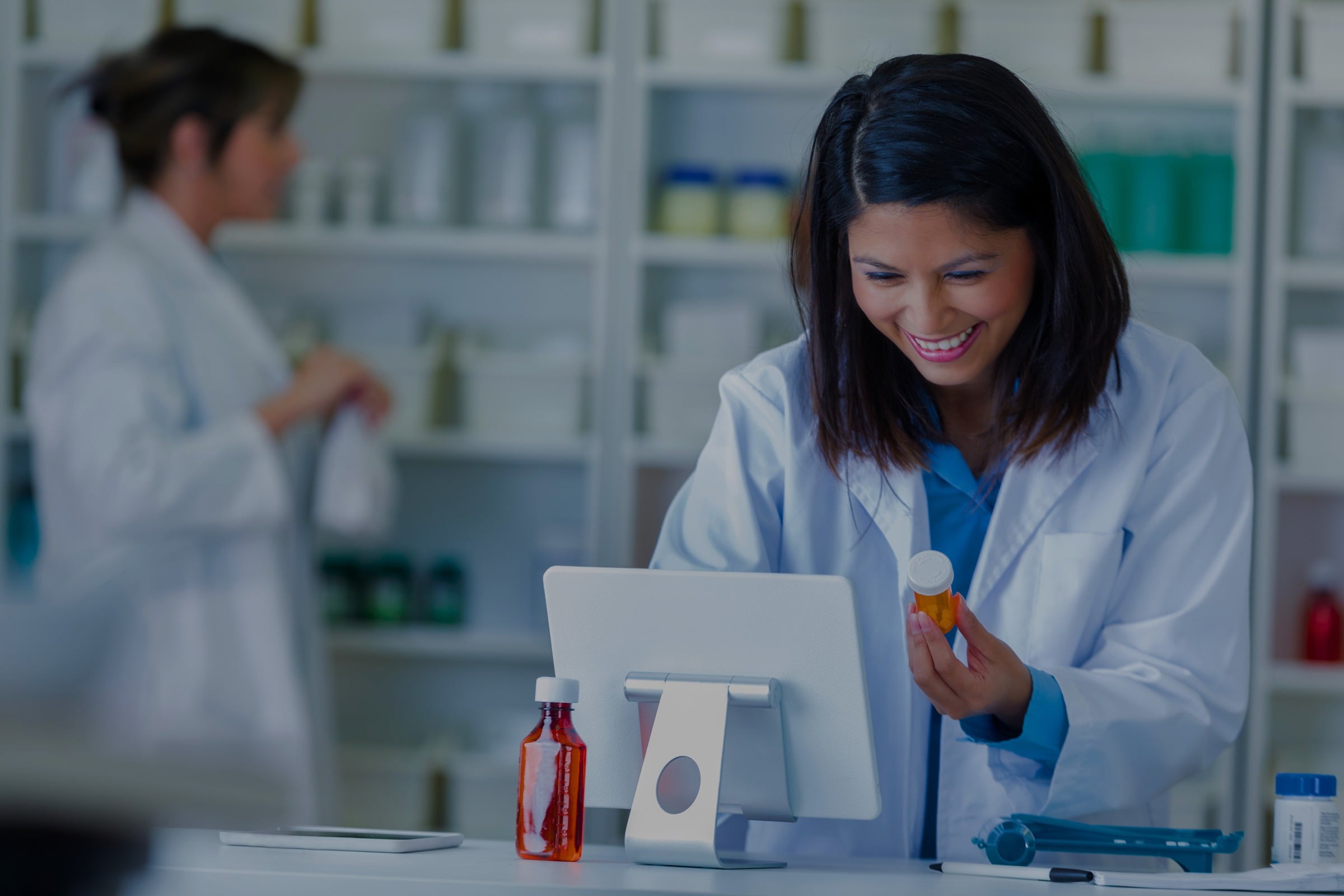 Pharmacist preparing medication in a pharmacy