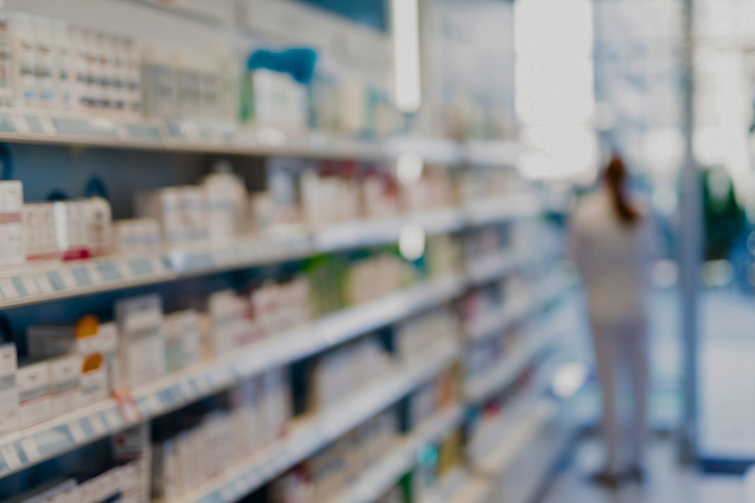 Shelves inside a modern community pharmacy